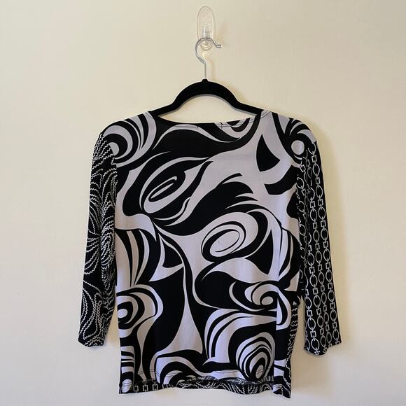 Y2K Vintage L blouse Jessica Max USA chain AOP abstract black white USA party - Picture 5 of 7